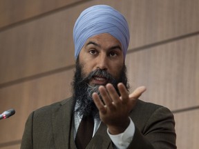 NDP leader Jagmeet Singh gestures during a news conference Tuesday June 9, 2020 in Ottawa.
