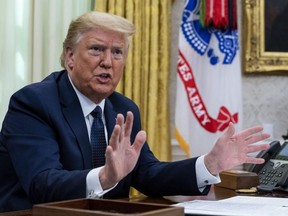 U.S. President Donald Trump speaks in the Oval Office before signing an executive order related to regulating social media, in Washington, D.C., on May 28, 2020.