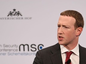 Facebook Chairman and CEO Mark Zuckerberg speaks during the annual Munich Security Conference in Germany, February 15, 2020.