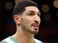 Enes Kanter of the Boston Celtics looks on during the game against the Detroit Pistonsat TD Garden on Dec. 20, 2019 in Boston, Mass.