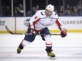 Alex Ovechkin of the Washington Capitals skates against the New York Rangers at Madison Square Garden on March 5, 2020 in New York City.
