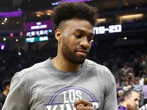 Jabari Parker of the Sacramento Kings leaves the court after their game against the New Orleans Pelicans was postponed due to the coronavirus at Golden 1 Center on March 11, 2020 in Sacramento, Calif.