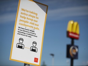 A sign is seen outside a McDonald's restaurant in Swansea, Wales, Britain, June 2, 2020.
