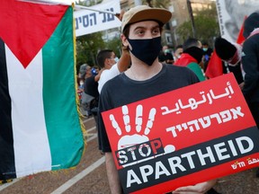 Protesters gather in Tel Aviv's Rabin Square on June 6, 2020, to denounce Israel's plan to annex parts of the occupied West Bank.
