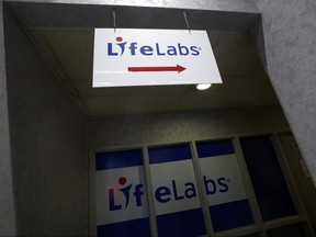 LifeLabs signage is seen outside of one of the lab's Toronto locations, Tuesday, Dec. 17, 2019.