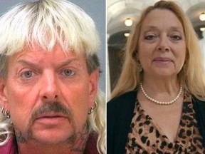 Tiger King star Joe Exotic and his nemesis, Carole Baskin. An ex-boyfriend claims she was a tiger in bed.