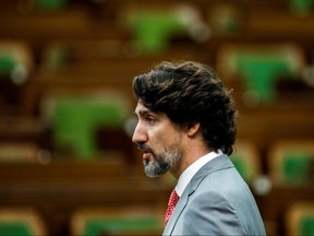 Prime Minister Justin Trudeau speaks in the House of Commons on Parliament Hill in Ottawa on May 20, 2020.