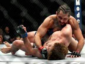 Jorge Masvidal knocks out Ben Askren during their UFC 239 welterweight bout at T-Mobile Arena on July 6, 2019 in Las Vegas.