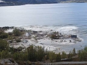 A mudslide in Norway sent several homes sliding into the sea on Wednesday, June 3, 2020.