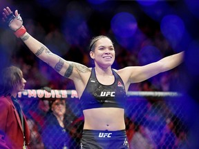 Amanda Nunes (red gloves) after her win against Holly Holm (not pictured) at T-Mobile Arena in July 6, 2019, in Las Vegas.