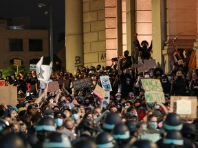 Demonstrators gather during a protest against the death in Minneapolis police custody of George Floyd, in the Manhattan borough of New York City, June 2, 2020.