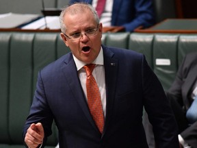 Australia Prime Minister Scott Morrison speaks during Question Time in the House of Representatives at Parliament House in Canberra, June 17, 2020.