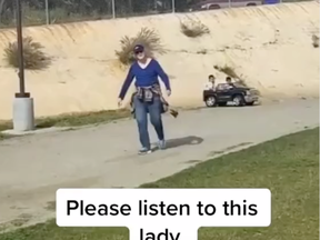 A woman had a problem with a child driving a powered toy car and now the world knows all about it thanks to video footage. The woman yelled at a mother for allowing her son to drive the car around a California Park "without a license."