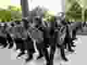 U.S. Secret Service uniformed division officers face off with protestors as they block a street near the White House in Washington June 1, 2020.