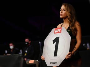 UFC octagon girl Brittney Palmer performs during the fights at VyStar Veterans Memorial Arena.