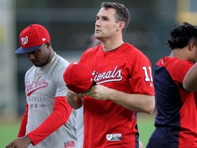 Washington Nationals first baseman Ryan Zimmerman works out one day before the 2019 World Series at Minute Maid Park.