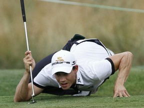 Camilo Villegas of Colombia lines up his putt during the first round of the St. Jude Classic at TPC Southwind held on June 10, 2010 in Memphis.