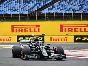 Lewis Hamilton of Great Britain driving the (44) Mercedes AMG Petronas F1 Team Mercedes W11 on track during qualifying for the F1 Grand Prix of Hungary at Hungaroring on July 18, 2020 in Budapest, Hungary.