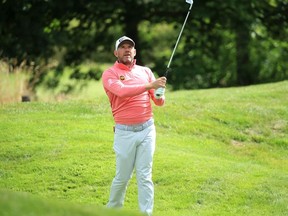 Lee Westwood of England plays his second shot on the 15th hole during Day 3 of the Betfred British Masters at Close House Golf Club on July 24, 2020 in Newcastle upon Tyne, England.