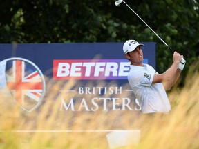 Renato Paratore of Italy plays his tee shot on the 3rd hole during Day 3 of the Betfred British Masters at Close House Golf Club on July 24, 2020 in Newcastle upon Tyne, England.