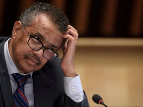 World Health Organization (WHO) Director-General Tedros Adhanom Ghebreyesus attends a news conference organized by Geneva Association of United Nations Correspondents (ACANU) amid the COVID-19 outbreak, caused by the novel coronavirus, at the WHO headquarters in Geneva Switzerland July 3, 2020.