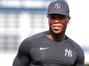 New York Yankees relief pitcher Aroldis Chapman is pictured at spring training at George M. Steinbrenner Field in Tampa, Fla., Feb. 12, 2020.