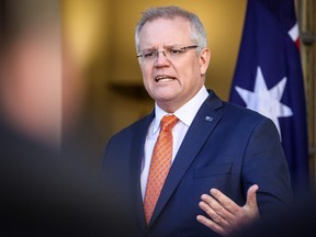 Australian Prime Minister Scott Morrison speaks during a media conference at Parliament House on July 9, 2020 in Canberra, Australia.