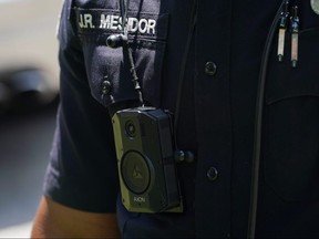 A body camera is seen on an Atlanta Police Department officer in Atlanta June 18, 2020.