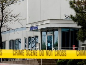 Crime scene tape is seen outside the school following the shooting at the Science, Technology, Engineering and Math (STEM) School in Highlands Ranch, Colorado, May 8, 2019.