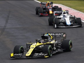 Daniel Ricciardo of Australia driving the (3) Renault Sport Formula One Team RS20 leads Nicholas Latifi of Canada driving the (6) Williams Racing FW43 Mercedes during the Formula One Grand Prix of Hungary at Hungaroring in Budapest, Hungary, July 19, 2020.