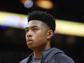 Bruno Caboclo of the Memphis Grizzlies warms up prior to the game against the Miami Heat at American Airlines Arena on October 23, 2019 in Miami, Florida.