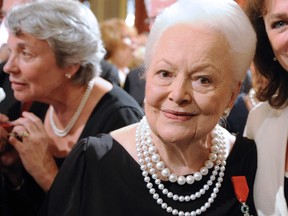 Olivia de Havilland is pictured after being awarded chevalier of the Legion of Honour ("chevalier de la legion d'Honneur") by French President Nicolas Sarkozy on Sept. 9, 2010 at the Elysee Palace in Paris.