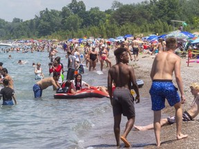 The crowded beach in Grand Bend, Ont., on Canada Day, Wednesday July 1, 2020.