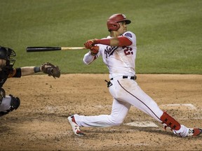 Juan Soto of the Washington Nationals bats against the Baltimore Orioles at Nationals Park on July 21, 2020 in Washington.