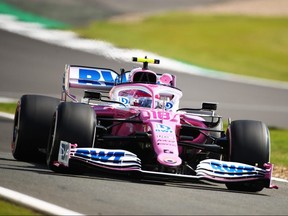 Lance Stroll drives the Racing Point RP20 Mercedes on track during practice for the F1 Grand Prix of Great Britain at Silverstone on July 31, 2020 in Northampton, England.