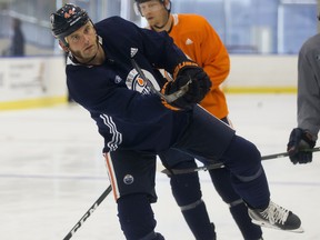 Zack Kassian takes part an Oilers practise at the Downtown Community Arena on July 14, 2020 in Edmonton.