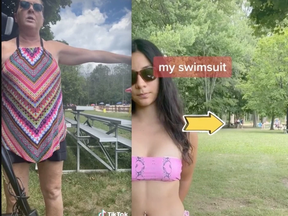 A woman is confronted by another beachgoer at an Upstate New York lake.