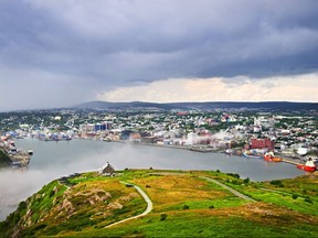 Cityscape view of St. John's from Signal Hill in Newfoundland.