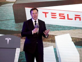 Tesla CEO Elon Musk speaks at an opening ceremony for Tesla China-made Model Y program in Shanghai January 7, 2020.