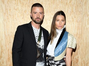 Justin Timberlake and Jessica Biel attend the Louis Vuitton Womenswear Spring/Summer 2020 show as part of Paris Fashion Week, in Paris, Oct. 1, 2019.