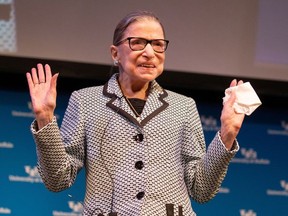U.S. Supreme Court Justice Ruth Bader Ginsburg waves to guests after a reception where she was presented with a honorary doctoral degree at the University of Buffalo School of Law in Buffalo, New York, U.S., August 26, 2019.