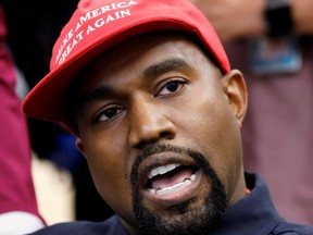 Rapper Kanye West speaks during a meeting with U.S. President Donald Trump to discuss criminal justice reform in the Oval Office of the White House in Washington, U.S., October 11, 2018.