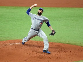 Jays starter Matt Shoemaker throws a pitch against the Tampa Bay Rays last week.
