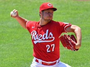 Trevor Bauer of the Cincinnati Reds pitches in the first inning against the Detroit Tigers at Great American Ball Park on July 26, 2020 in Cincinnati, Ohio.