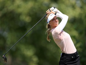 Sophia Popov of Germany hits a tee shot on the third hole during the final round of the Marathon LPGA Classic at Highland Meadows Golf Club on Aug. 9, 2020 in Sylvania, Ohio.