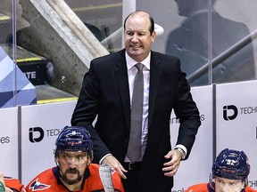 Head coach Todd Reirden of the Washington Capitals looks on against the New York Islanders during the first period in Game Five of the Eastern Conference First Round during the 2020 NHL Stanley Cup Playoffs at Scotiabank Arena on Aug. 20, 2020 in Toronto.