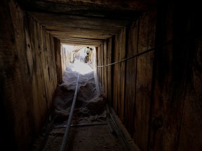 The view from inside an unfinished cross-border tunnel found by Immigration and Customs Enforcement (ICE) officers in the sandy Sonoran desert terrain in San Luis, Arizona, U.S., August 7, 2020.