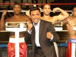 Oscar De La Hoya with boxers competing for a possible title shot from the new FOX show THE NEXT GREAT CHAMP at the downtown Gym in Los Angeles, CA.