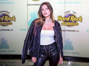 US actress Bella Thorne attends the Grand Opening of the Guitar Hotel expansion at Seminole Hard Rock Hotel & Casino Hollywood, in Hollywood, Florida, October 24, 2019.