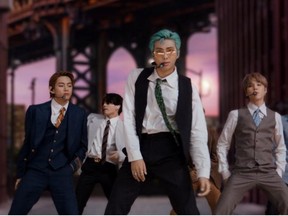 Band BTS performs during the 2020 MTV VMAs in this screen grab image made available on August 30, 2020.